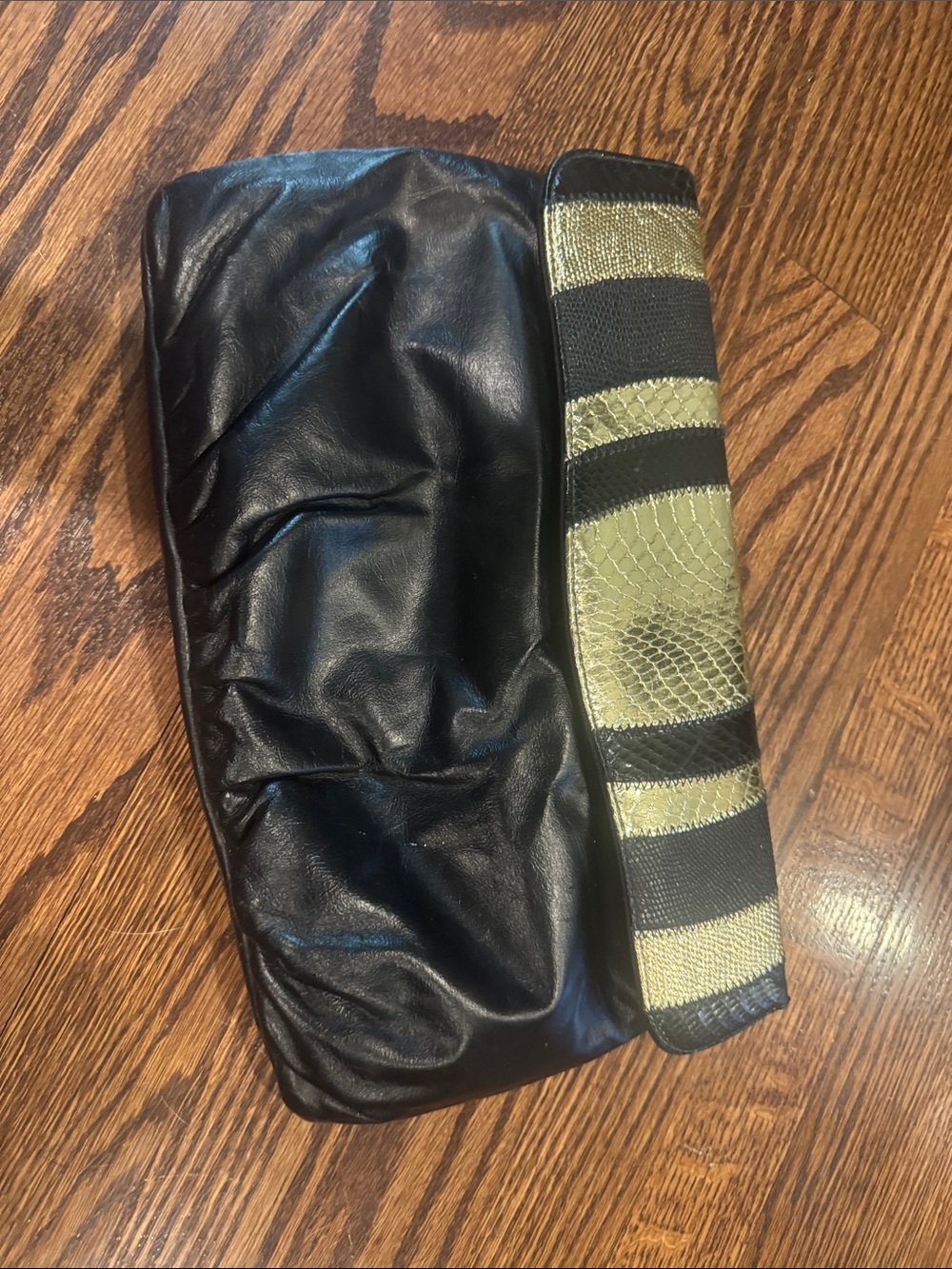 Margolin Black and Gold Vintage Leather Clutch/Shoulder Bag NWT